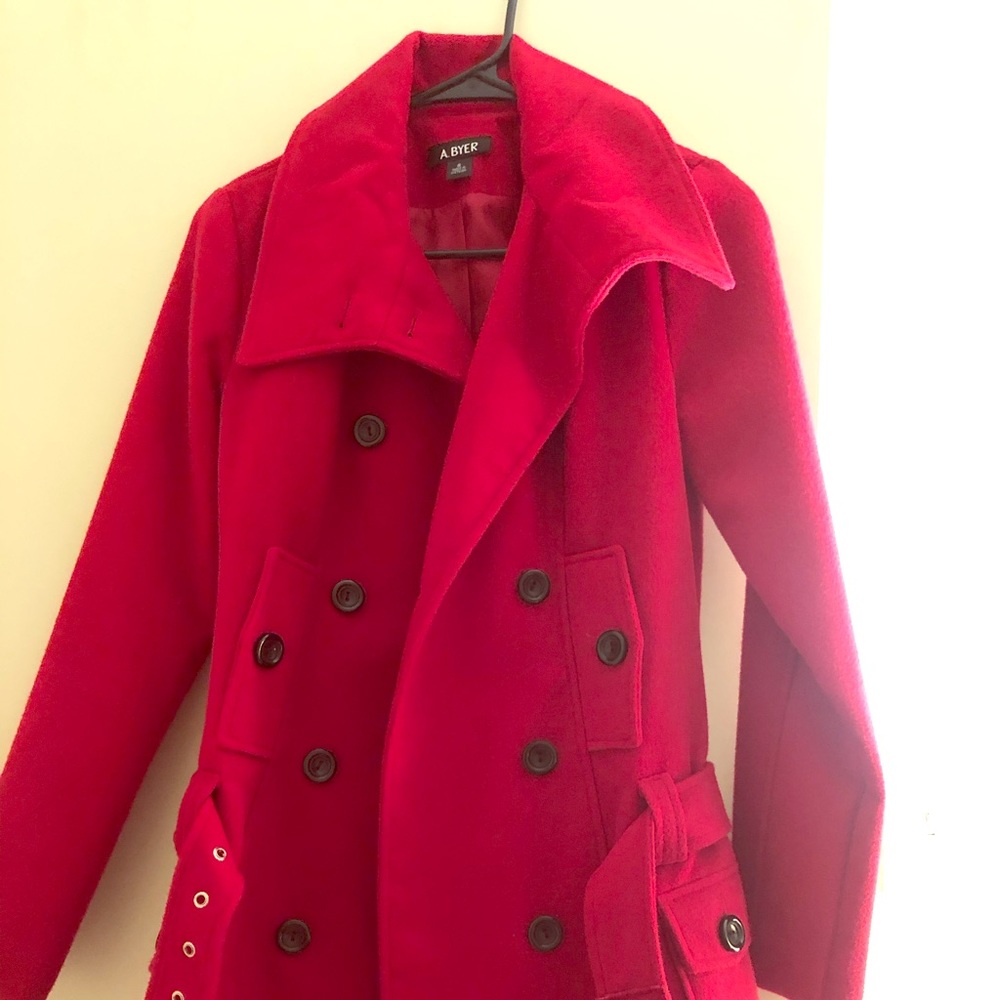 Apple Red Peacoat with Belt
